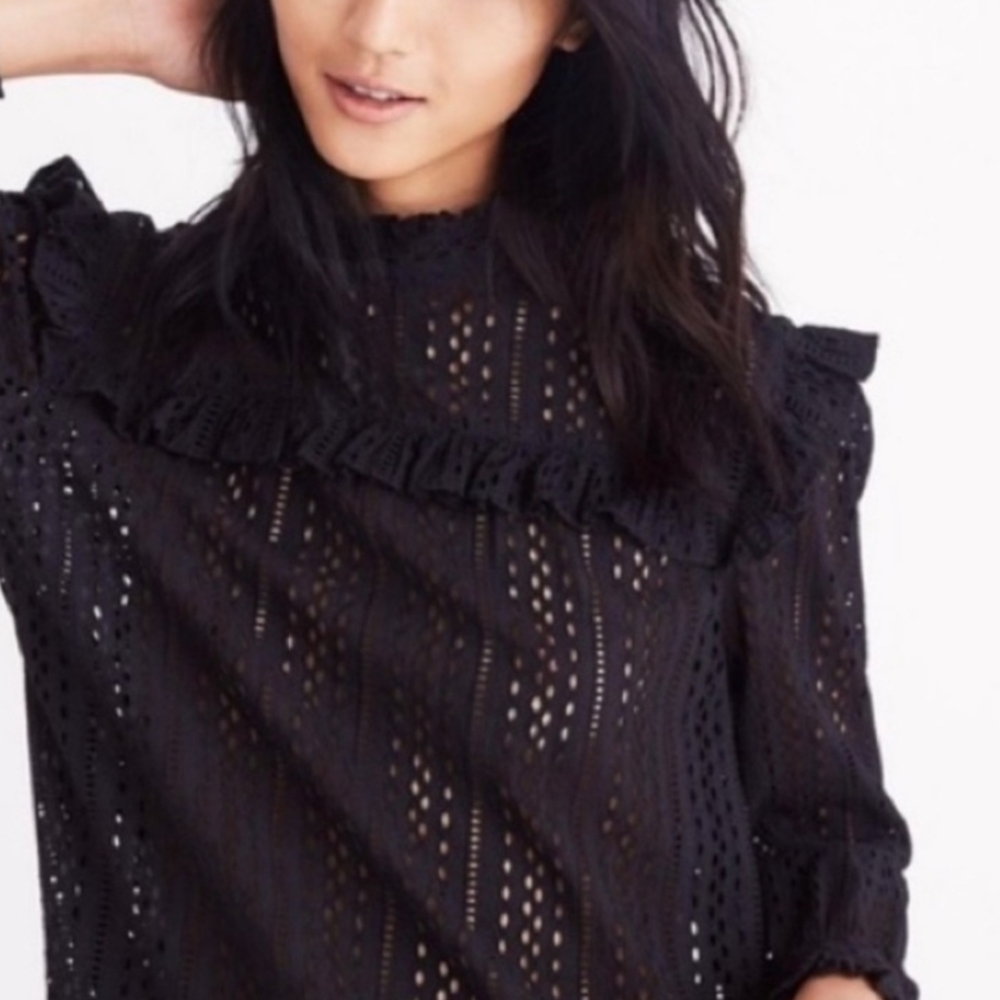 MADEWELL Black Lace Ruffle Blouse